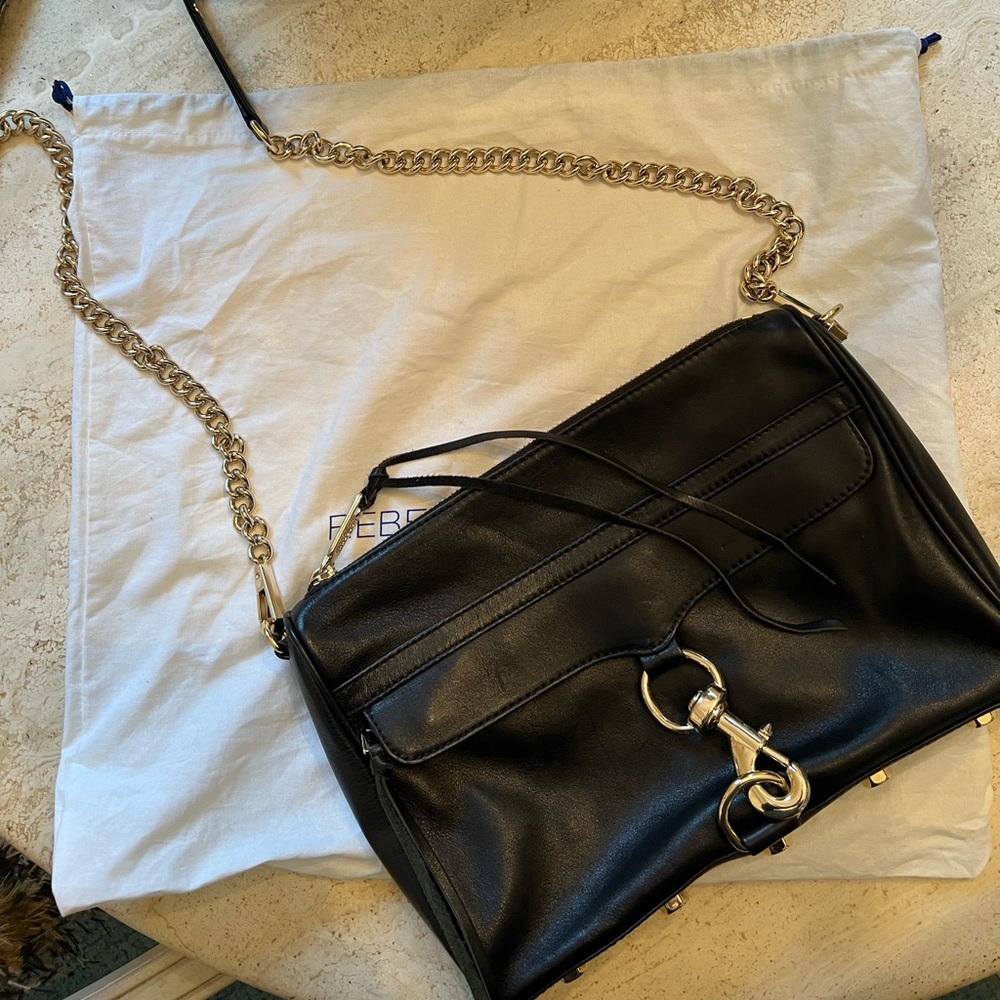 Rebecca Minkoff Black Leather Crossbody with Gold Hardware